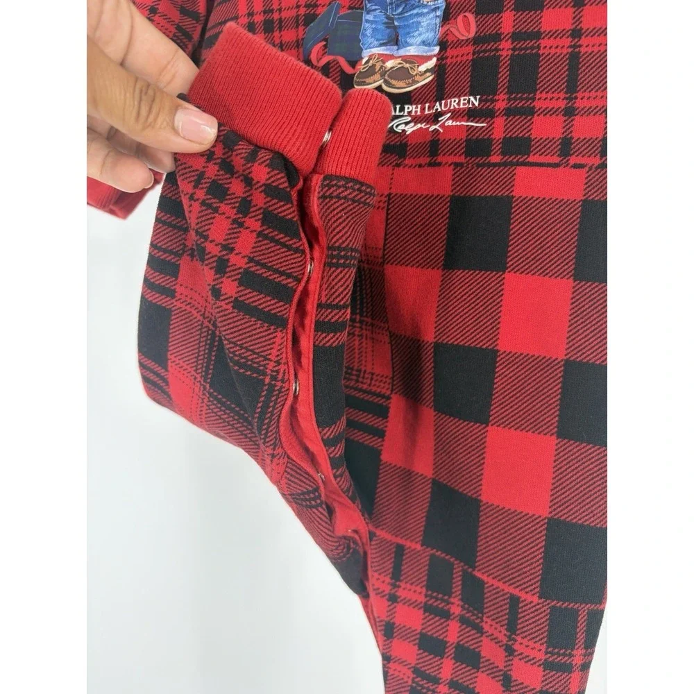 Ralph Lauren Polo Bear Red Plaid Fleece Coverall Sleeper Infant 9 Months